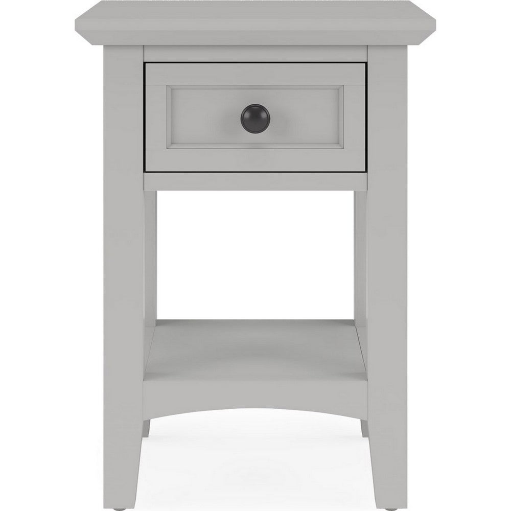 Gemma Square Drink Side Table, Drawer and Shelf, Gray Mahogany Wood 22 Inch-BM354835