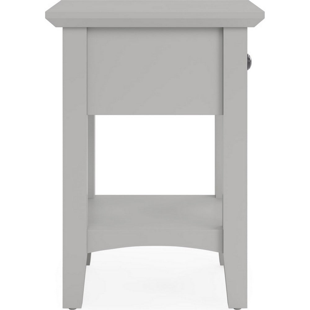 Gemma Square Drink Side Table, Drawer and Shelf, Gray Mahogany Wood 22 Inch-BM354835