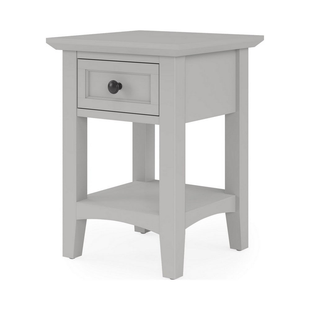 Gemma Square Drink Side Table, Drawer and Shelf, Gray Mahogany Wood 22 Inch-BM354835