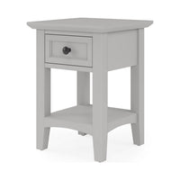 Gemma Square Drink Side Table, Drawer and Shelf, Gray Mahogany Wood 22 Inch-BM354835