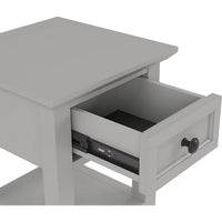 Gemma Square Drink Side Table, Drawer and Shelf, Gray Mahogany Wood 22 Inch-BM354835