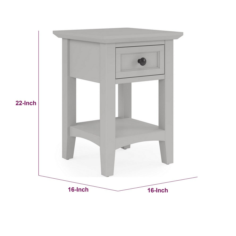 Gemma Square Drink Side Table, Drawer and Shelf, Gray Mahogany Wood 22 Inch-BM354835