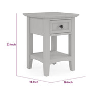 Gemma Square Drink Side Table, Drawer and Shelf, Gray Mahogany Wood 22 Inch-BM354835