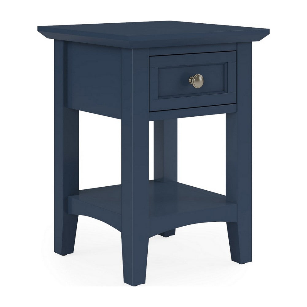 Gemma Square Drink Table, Drawer and Lower Shelf, Blue Mahogany Wood 22 Inch-BM354845