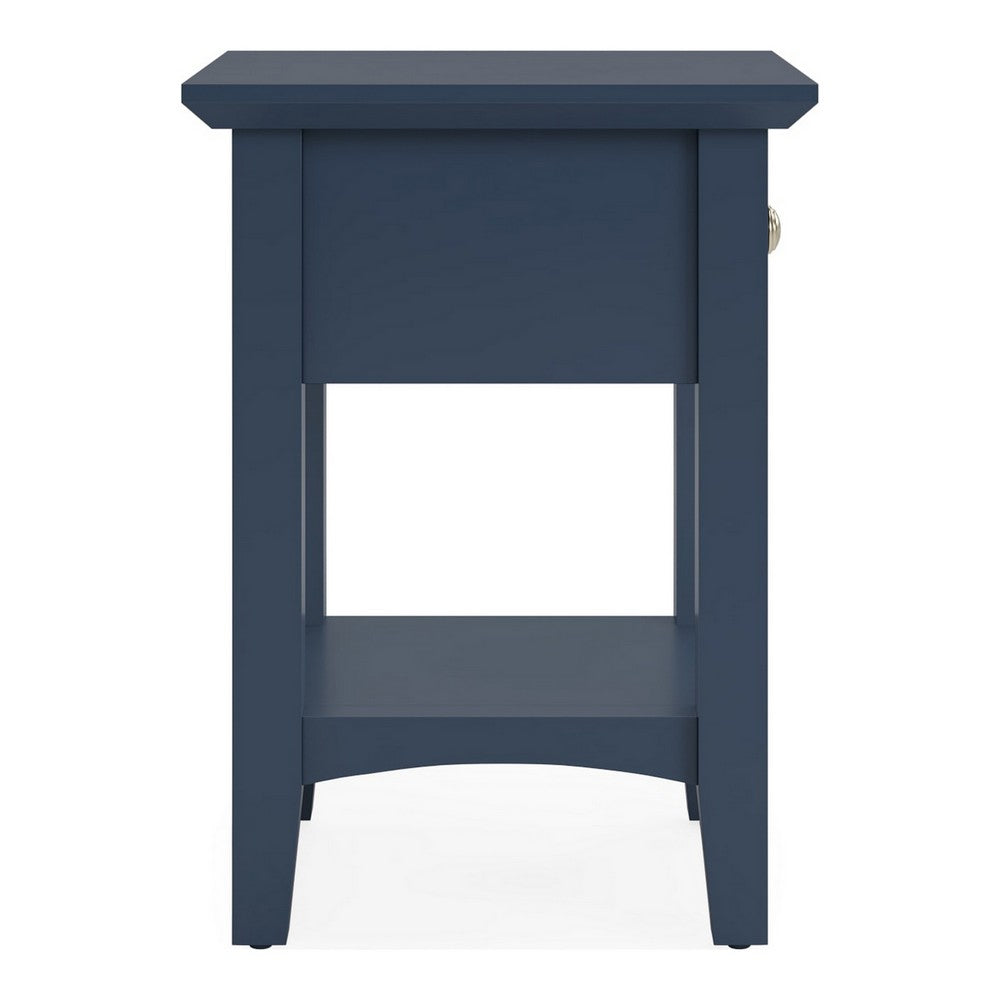 Gemma Square Drink Table, Drawer and Lower Shelf, Blue Mahogany Wood 22 Inch-BM354845