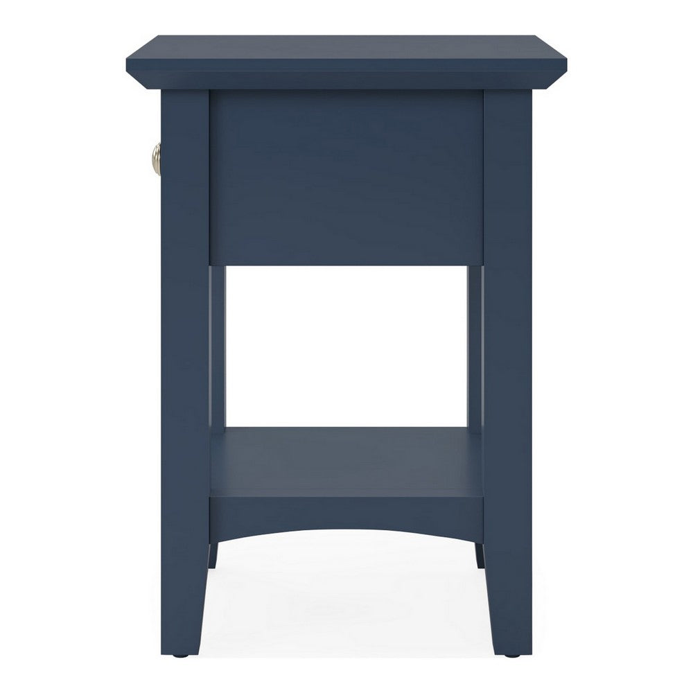 Gemma Square Drink Table, Drawer and Lower Shelf, Blue Mahogany Wood 22 Inch-BM354845