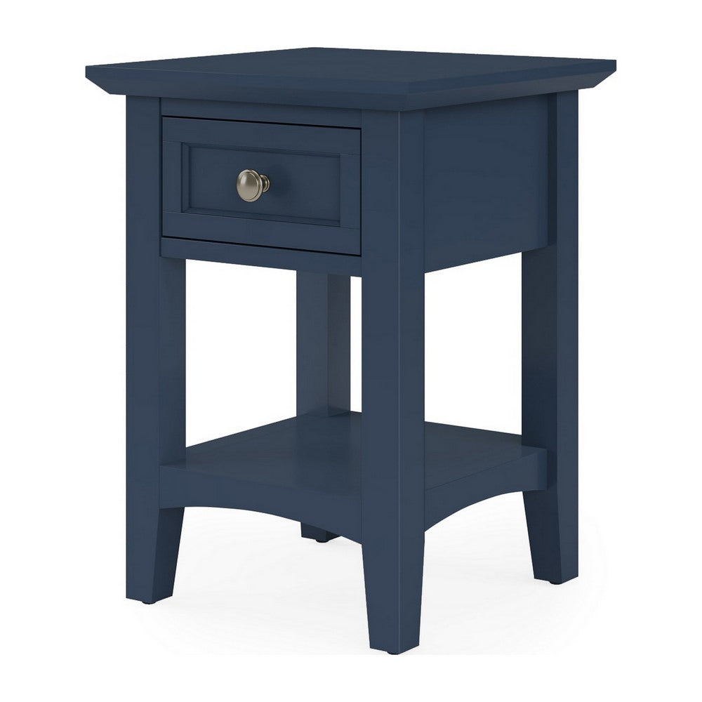 Gemma Square Drink Table, Drawer and Lower Shelf, Blue Mahogany Wood 22 Inch-BM354845