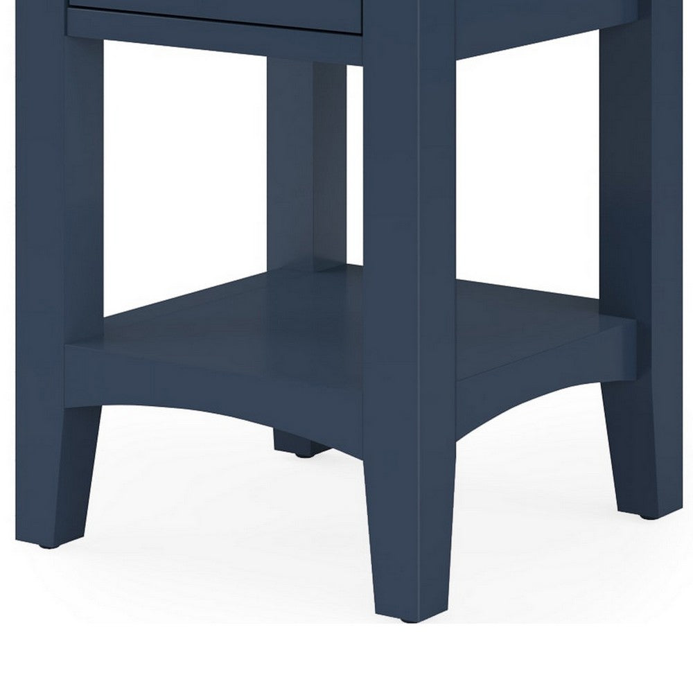 Gemma Square Drink Table, Drawer and Lower Shelf, Blue Mahogany Wood 22 Inch-BM354845