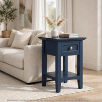 Gemma Square Drink Table, Drawer and Lower Shelf, Blue Mahogany Wood 22 Inch-BM354845