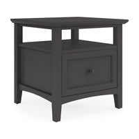 Gemma Square End Table with Drawer and Open Shelf, Black Mahogany Wood 24 Inch-BM354860
