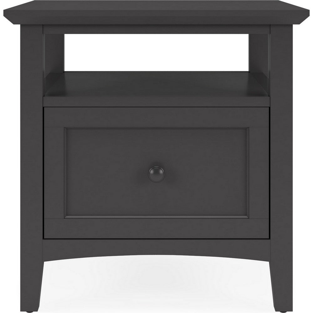 Gemma Square End Table with Drawer and Open Shelf, Black Mahogany Wood 24 Inch-BM354860