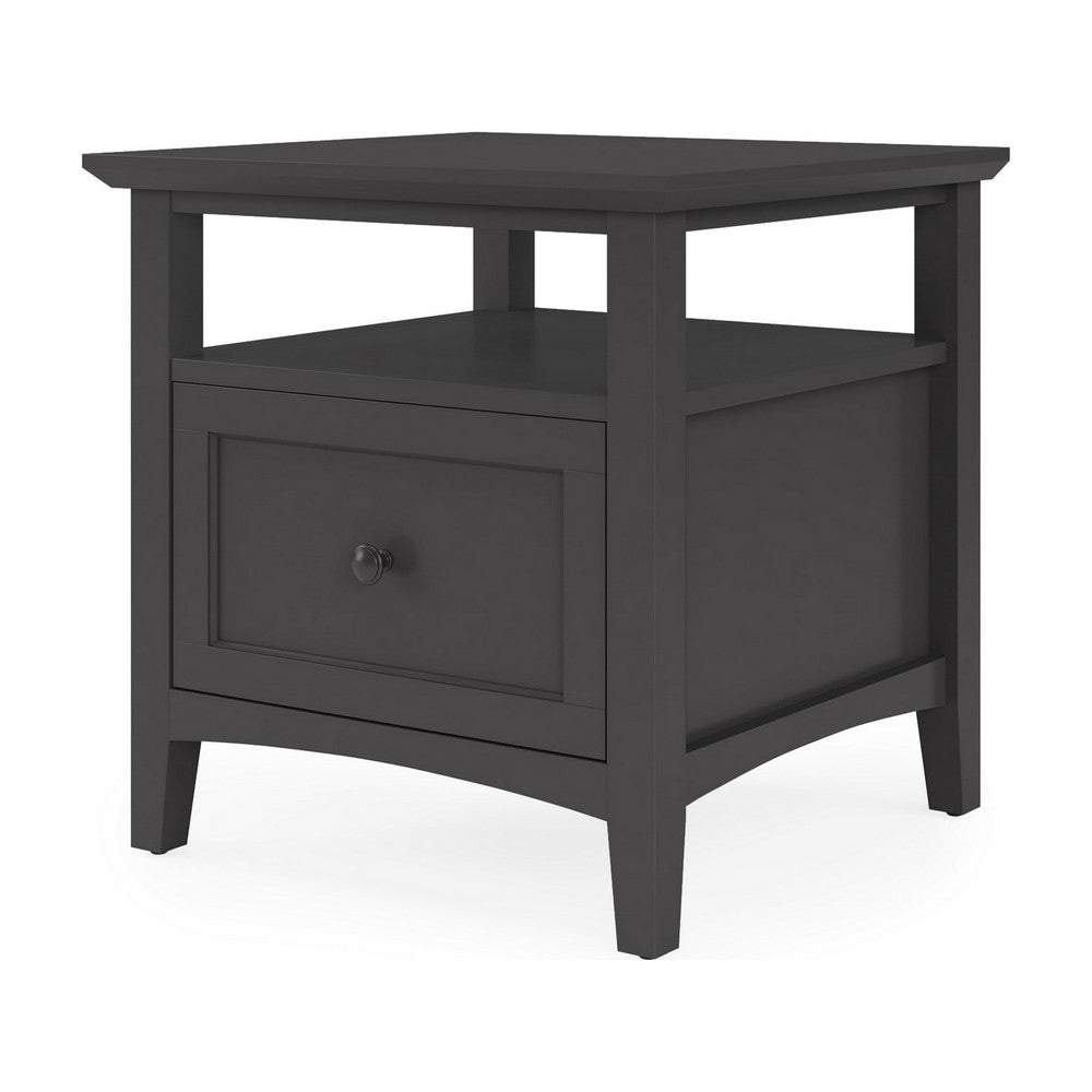 Gemma Square End Table with Drawer and Open Shelf, Black Mahogany Wood 24 Inch-BM354860