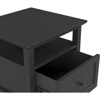 Gemma Square End Table with Drawer and Open Shelf, Black Mahogany Wood 24 Inch-BM354860