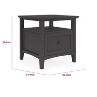 Gemma Square End Table with Drawer and Open Shelf, Black Mahogany Wood 24 Inch-BM354860