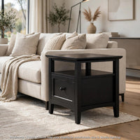 Gemma Square End Table with Drawer and Open Shelf, Black Mahogany Wood 24 Inch-BM354860