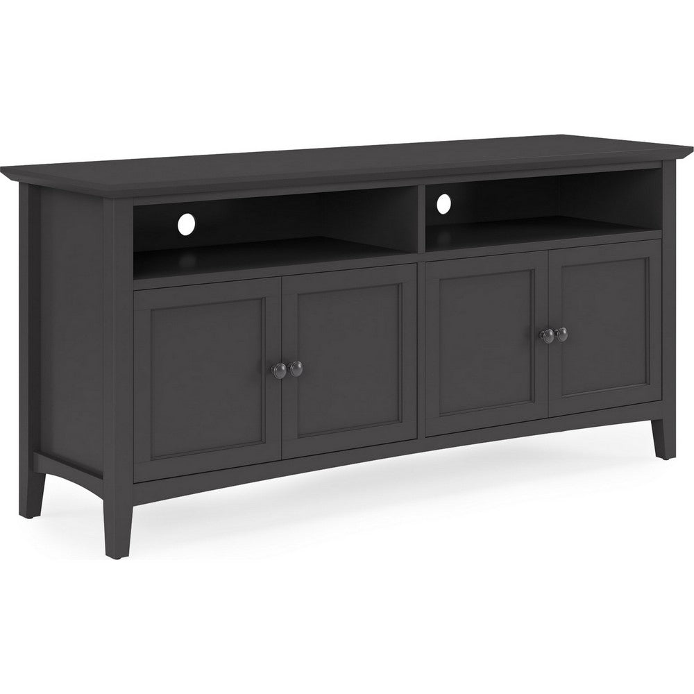 Gemma TV Stand Entertainment Console with 4 Doors, Black Wood 64 Inch-BM354863