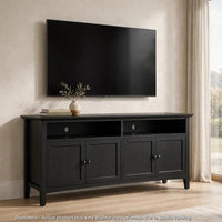 Gemma TV Stand Entertainment Console with 4 Doors, Black Wood 64 Inch-BM354863
