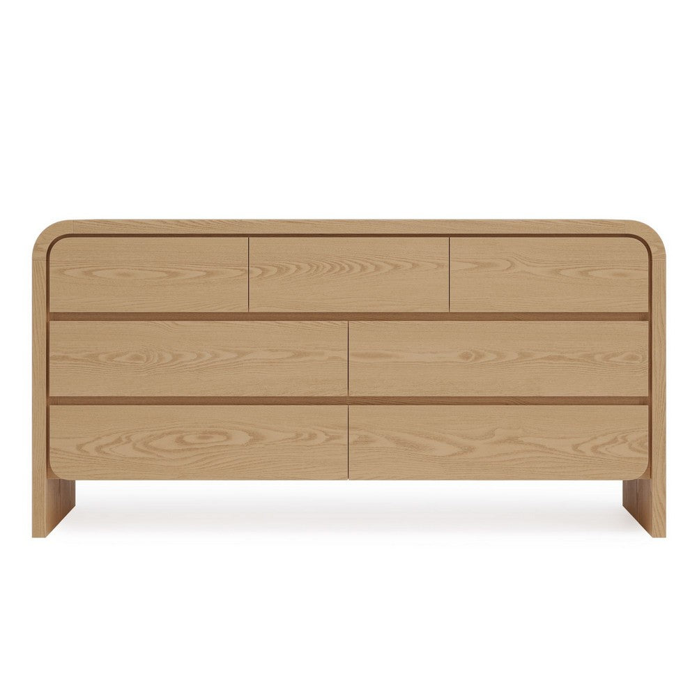 Enola Wide Dresser with 7 Drawers, Rounded Frame, Brown Wood-BM354872