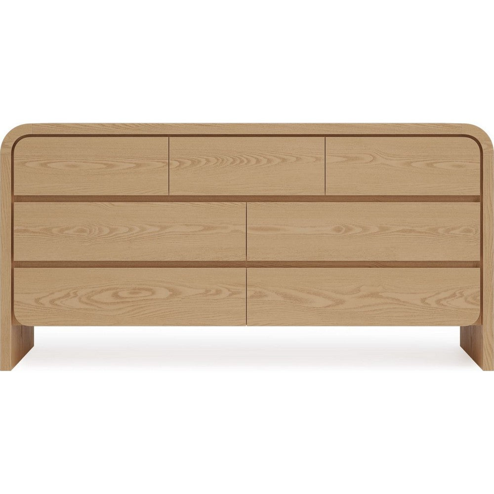 Enola Wide Dresser with 7 Drawers, Rounded Frame, Brown Wood-BM354872