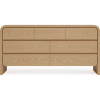Enola Wide Dresser with 7 Drawers, Rounded Frame, Brown Wood-BM354872