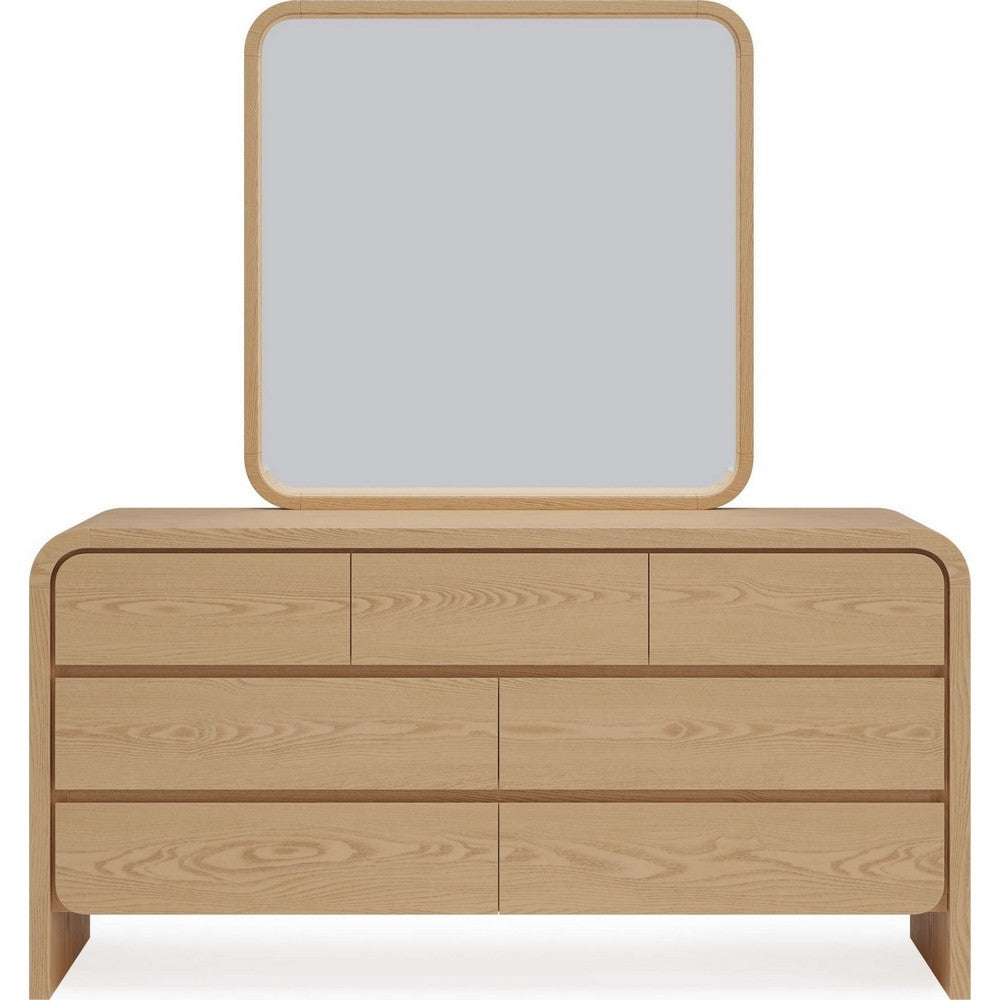 Enola Wide Dresser with 7 Drawers, Rounded Frame, Brown Wood-BM354872