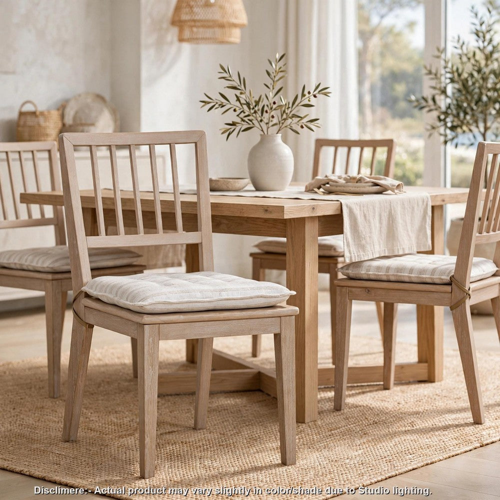 Kaili Side Dining Chair with Detachable Oat Linen Cushion Seat, Brown Wood-BM354883