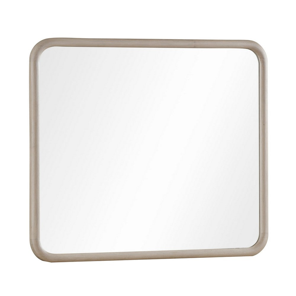 Kaili Rounded Rectangle Wall or Dresser Mirror, Glass, Chai Brown Wood 38x44-BM354887