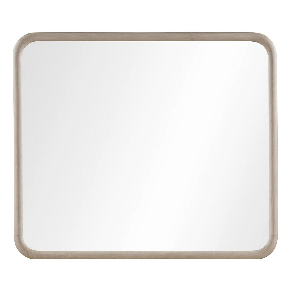Kaili Rounded Rectangle Wall or Dresser Mirror, Glass, Chai Brown Wood 38x44-BM354887