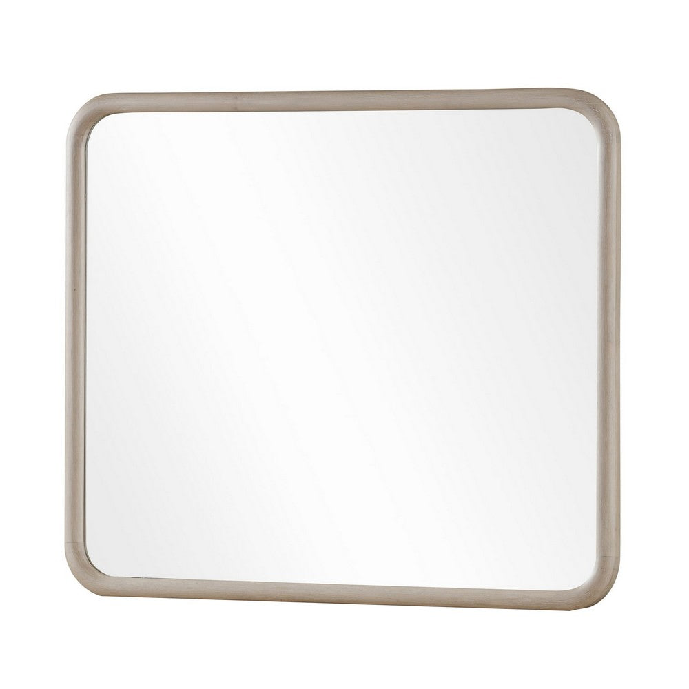Kaili Rounded Rectangle Wall or Dresser Mirror, Glass, Chai Brown Wood 38x44-BM354887