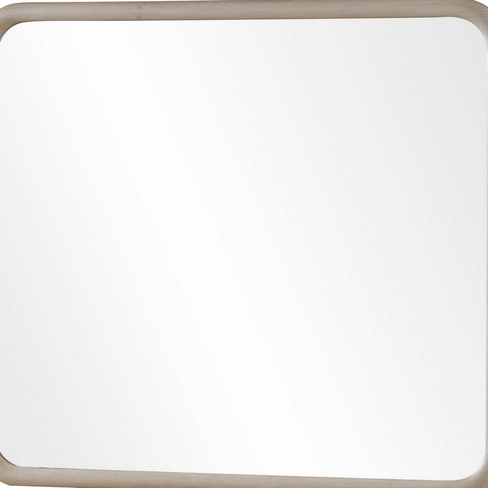 Kaili Rounded Rectangle Wall or Dresser Mirror, Glass, Chai Brown Wood 38x44-BM354887