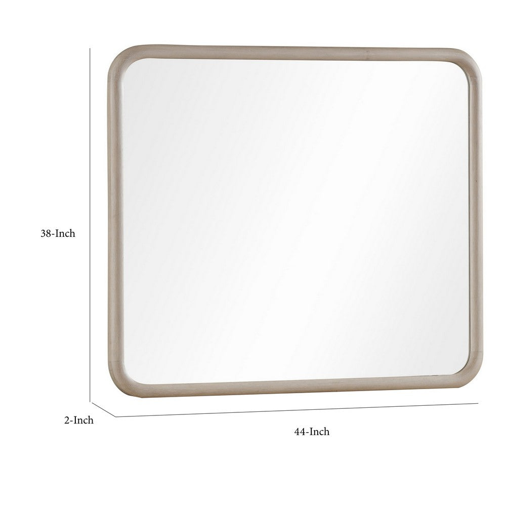 Kaili Rounded Rectangle Wall or Dresser Mirror, Glass, Chai Brown Wood 38x44-BM354887