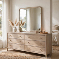Kaili Rounded Rectangle Wall or Dresser Mirror, Glass, Chai Brown Wood 38x44-BM354887