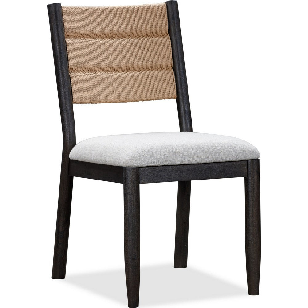 Rocky Dining Chair with Linen Seat, Danish Cord Back, Yin Black Wood-BM354893