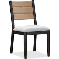 Rocky Dining Chair with Linen Seat, Danish Cord Back, Yin Black Wood-BM354893