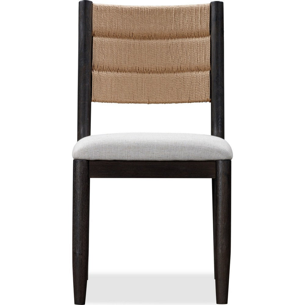 Rocky Dining Chair with Linen Seat, Danish Cord Back, Yin Black Wood-BM354893