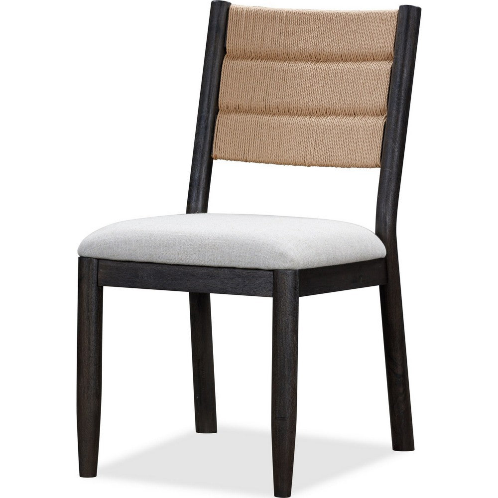 Rocky Dining Chair with Linen Seat, Danish Cord Back, Yin Black Wood-BM354893