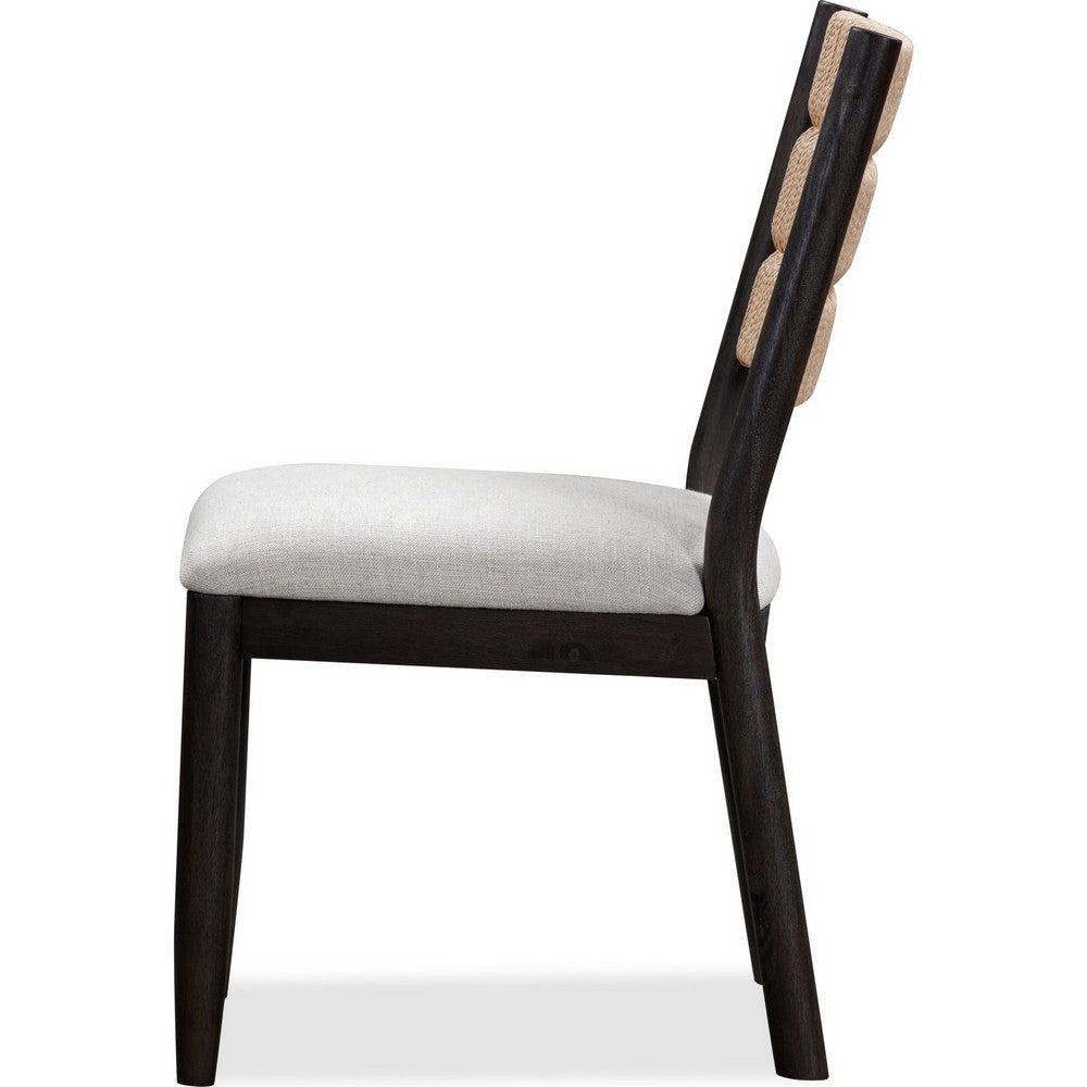 Rocky Dining Chair with Linen Seat, Danish Cord Back, Yin Black Wood-BM354893