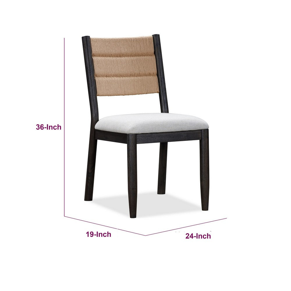Rocky Dining Chair with Linen Seat, Danish Cord Back, Yin Black Wood-BM354893