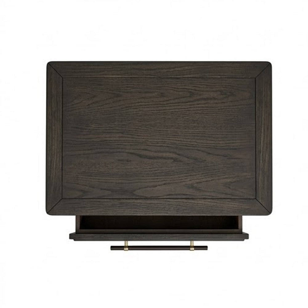 Rocky Nightstand with Cord Management, 3 Drawers, Yin Black Oak-Rubberwood - BM354894