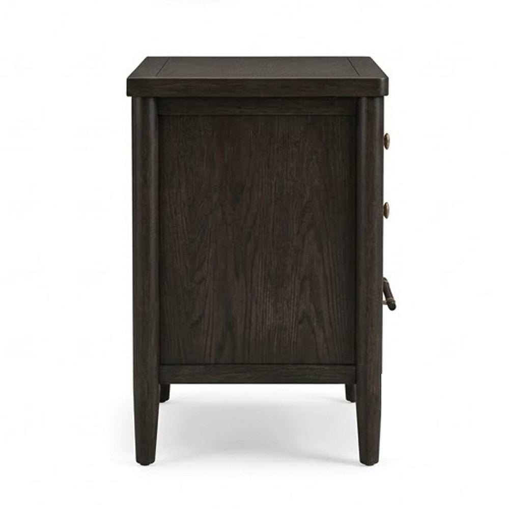 Rocky Nightstand with Cord Management, 3 Drawers, Yin Black Oak-Rubberwood - BM354894