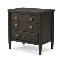 Rocky Nightstand with Cord Management, 3 Drawers, Yin Black Oak-Rubberwood - BM354894