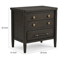 Rocky Nightstand with Cord Management, 3 Drawers, Yin Black Oak-Rubberwood - BM354894