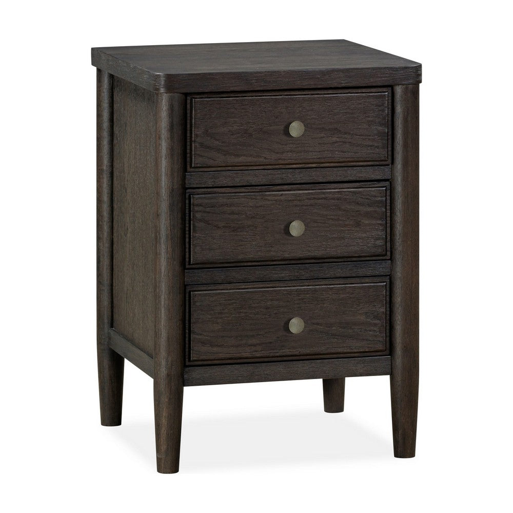 Rocky Nightstand with Cord Management, 3 Drawers, Yin Black Oak-Rubberwood-BM354896