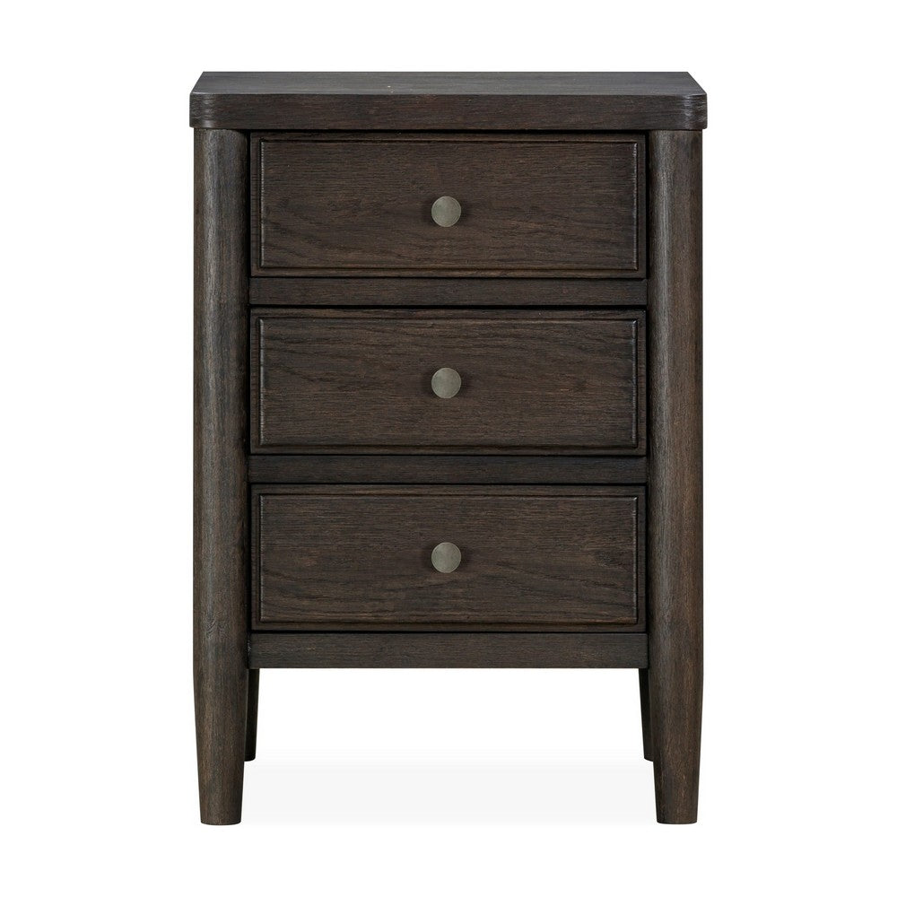 Rocky Nightstand with Cord Management, 3 Drawers, Yin Black Oak-Rubberwood-BM354896