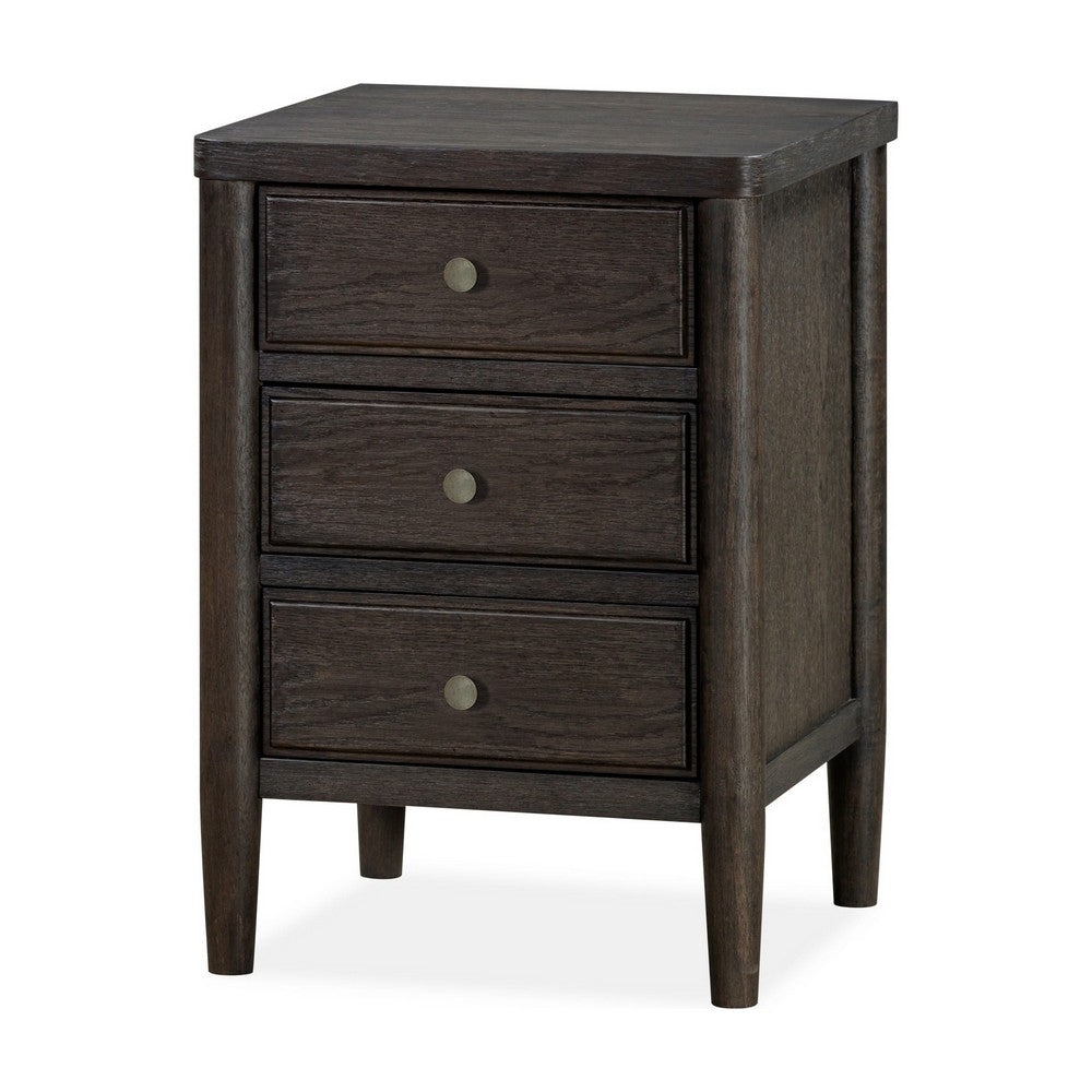 Rocky Nightstand with Cord Management, 3 Drawers, Yin Black Oak-Rubberwood-BM354896
