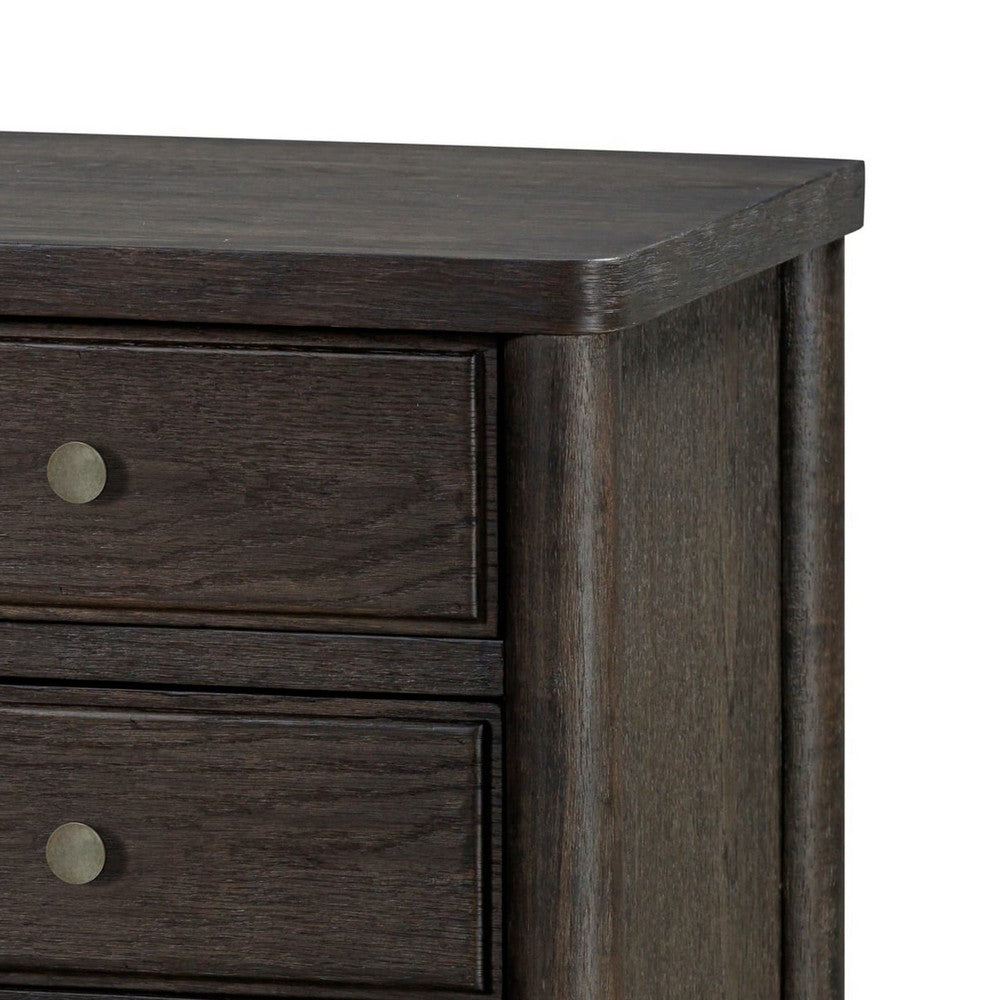 Rocky Nightstand with Cord Management, 3 Drawers, Yin Black Oak-Rubberwood-BM354896