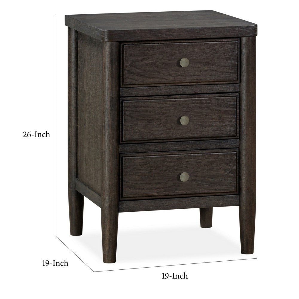 Rocky Nightstand with Cord Management, 3 Drawers, Yin Black Oak-Rubberwood-BM354896