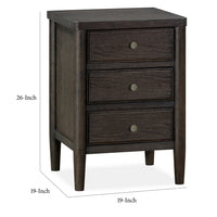 Rocky Nightstand with Cord Management, 3 Drawers, Yin Black Oak-Rubberwood-BM354896
