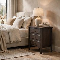 Rocky Nightstand with Cord Management, 3 Drawers, Yin Black Oak-Rubberwood-BM354896
