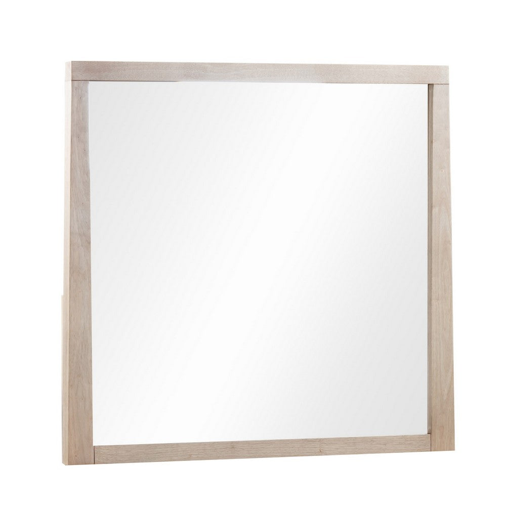 Sumy Wall or Dresser Mirror, Beveled Glass, Japandi Style, Brown Wood 37x40-BM354920